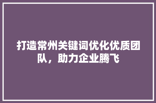 打造常州关键词优化优质团队，助力企业腾飞
