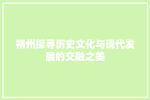 朔州探寻历史文化与现代发展的交融之美