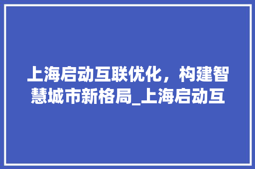 上海启动互联优化，构建智慧城市新格局_上海启动互联优化关键词