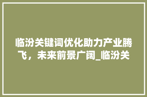 临汾关键词优化助力产业腾飞，未来前景广阔_临汾关键词优化前景