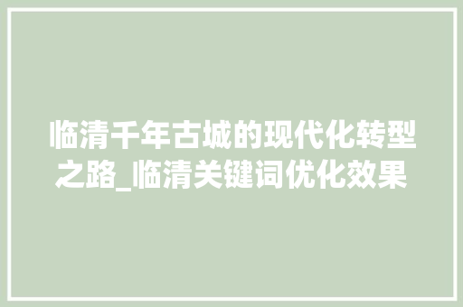 临清千年古城的现代化转型之路_临清关键词优化效果