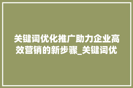 关键词优化推广助力企业高效营销的新步骤_关键词优化推广