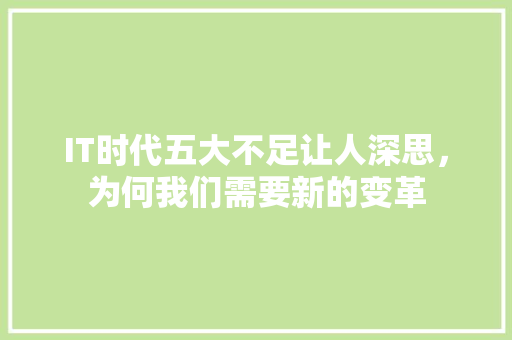 IT时代五大不足让人深思，为何我们需要新的变革
