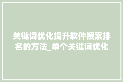 关键词优化提升软件搜索排名的方法_单个关键词优化软件