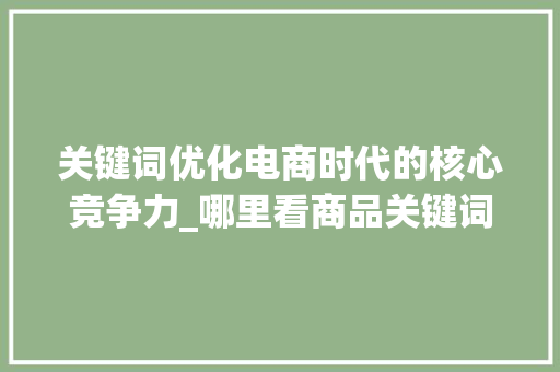 关键词优化电商时代的核心竞争力_哪里看商品关键词优化
