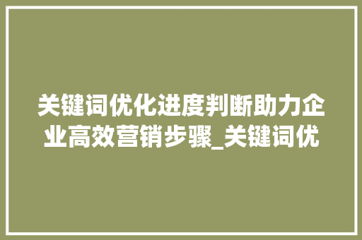 关键词优化进度判断助力企业高效营销步骤_关键词优化进度判断