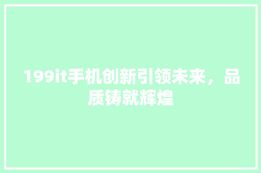 199it手机创新引领未来，品质铸就辉煌