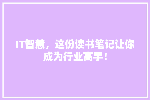 IT智慧，这份读书笔记让你成为行业高手！