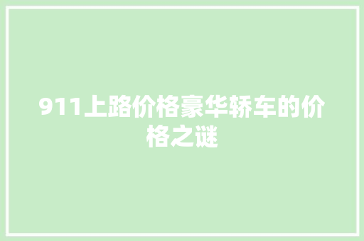 911上路价格豪华轿车的价格之谜