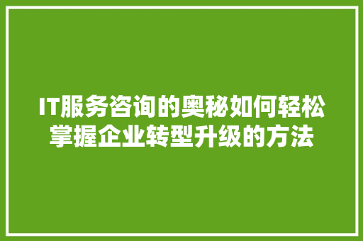 IT服务咨询的奥秘如何轻松掌握企业转型升级的方法 前端技术