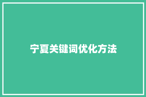 宁夏关键词优化方法