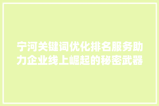 宁河关键词优化排名服务助力企业线上崛起的秘密武器_宁河关键词优化排名服务