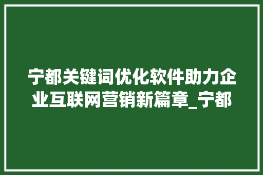 宁都关键词优化软件助力企业互联网营销新篇章_宁都关键词优化软件