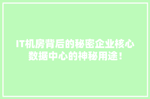 IT机房背后的秘密企业核心数据中心的神秘用途！ MySQL