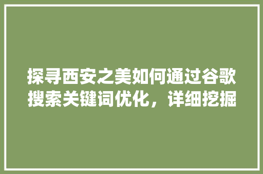 探寻西安之美如何通过谷歌搜索关键词优化，详细挖掘古都魅力_西安谷歌搜索关键词优化