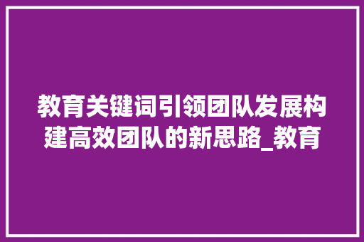 教育关键词引领团队发展构建高效团队的新思路_教育关键词优化团队