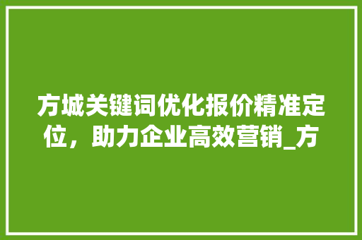 方城关键词优化报价精准定位，助力企业高效营销_方城关键词优化报价