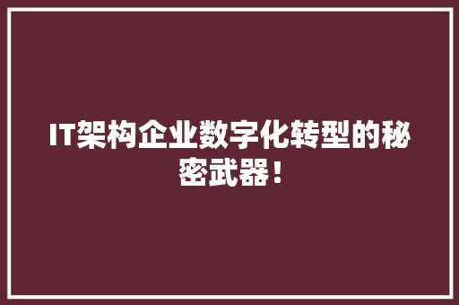 IT架构企业数字化转型的秘密武器！ 后端技术
