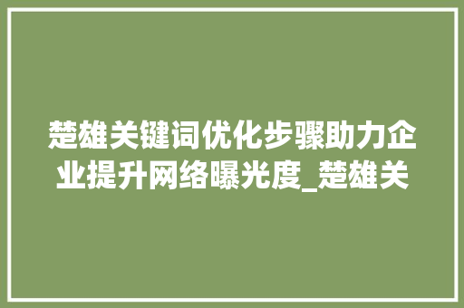 楚雄关键词优化步骤助力企业提升网络曝光度_楚雄关键词优化方法