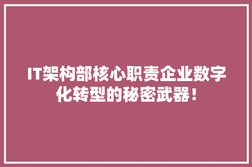 IT架构部核心职责企业数字化转型的秘密武器！ 响应式设计