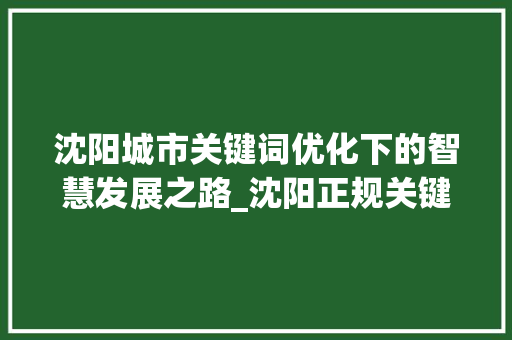 沈阳城市关键词优化下的智慧发展之路_沈阳正规关键词优化