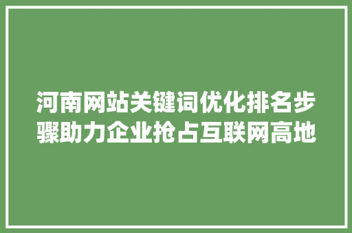 河南网站关键词优化排名步骤助力企业抢占互联网高地_河南网站关键词优化排名