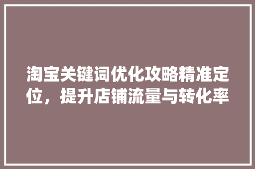 淘宝关键词优化攻略精准定位，提升店铺流量与转化率_淘宝关键词哪些词优化好