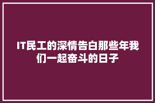 IT民工的深情告白那些年我们一起奋斗的日子