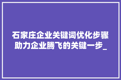 石家庄企业关键词优化步骤助力企业腾飞的关键一步_石家庄企业关键词优化