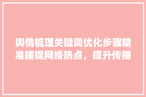 舆情梳理关键词优化步骤精准捕捉网络热点，提升传播效果_舆情梳理关键词优化方法