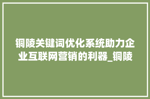 铜陵关键词优化系统助力企业互联网营销的利器_铜陵关键词优化系统