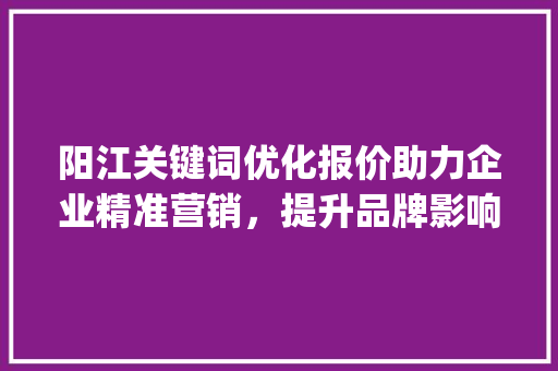 阳江关键词优化报价助力企业精准营销，提升品牌影响力_阳江关键词优化报价