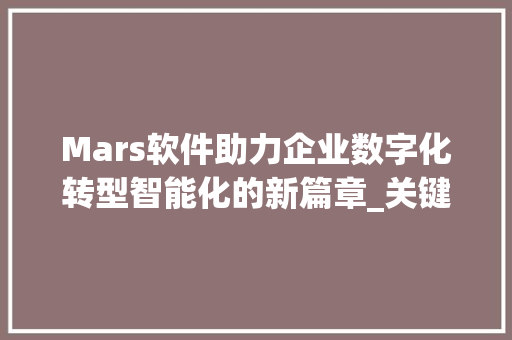Mars软件助力企业数字化转型智能化的新篇章_关键词优化29选用mars软件
