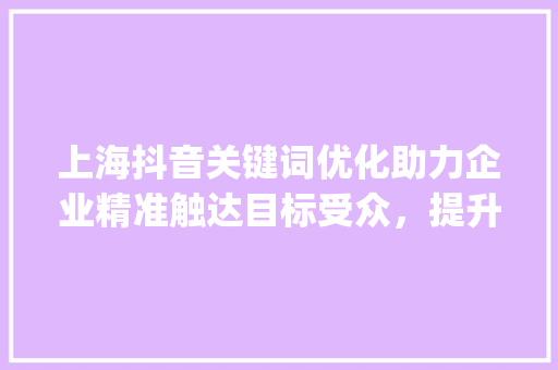 上海抖音关键词优化助力企业精准触达目标受众，提升品牌影响力_上海抖音关键词优化团队