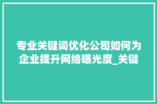 专业关键词优化公司如何为企业提升网络曝光度_关键词优化公司哪家专业