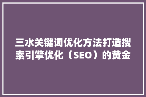 三水关键词优化方法打造搜索引擎优化（SEO）的黄金步骤_三水关键词优化方法