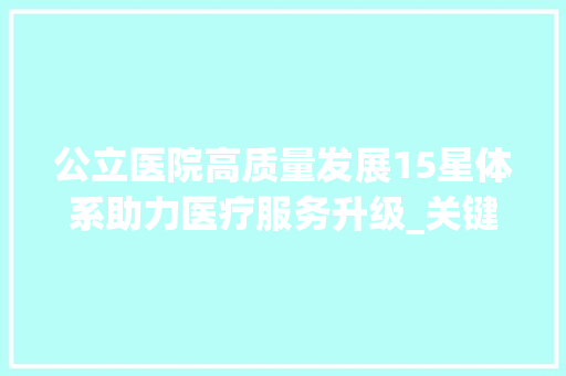 公立医院高质量发展15星体系助力医疗服务升级_关键词优化公立火15星 后端技术