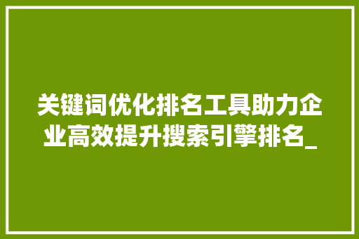关键词优化排名工具助力企业高效提升搜索引擎排名_关键词优化排名工具软件