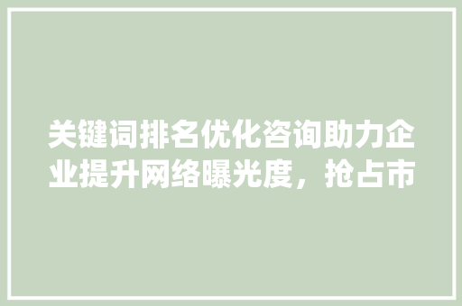 关键词排名优化咨询助力企业提升网络曝光度，抢占市场先机_广告关键词排名优化咨询