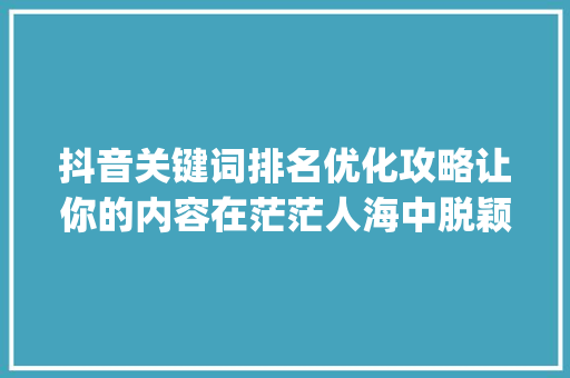 抖音关键词排名优化攻略让你的内容在茫茫人海中脱颖而出_抖音关键词排名推广优化