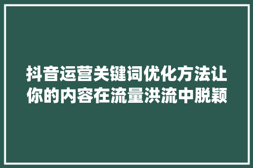 抖音运营关键词优化方法让你的内容在流量洪流中脱颖而出_抖音运营怎么优化关键词
