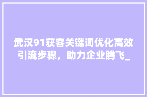 武汉91获客关键词优化高效引流步骤，助力企业腾飞_武汉91获客关键词优化