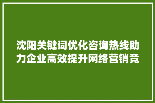 沈阳关键词优化咨询热线助力企业高效提升网络营销竞争力_沈阳关键词优化咨询热线