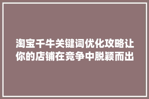 淘宝千牛关键词优化攻略让你的店铺在竞争中脱颖而出_淘宝千牛花钱关键词优化