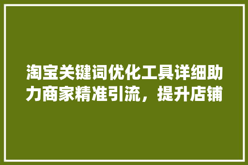 淘宝关键词优化工具详细助力商家精准引流，提升店铺竞争力_淘宝关键词优化工具在哪