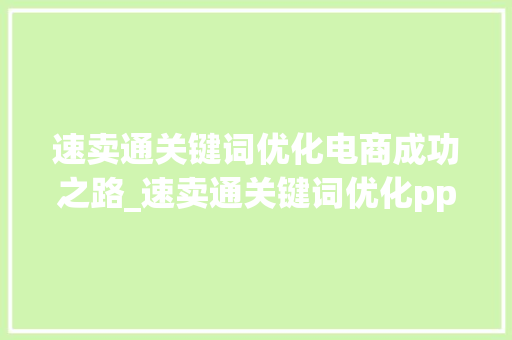 速卖通关键词优化电商成功之路_速卖通关键词优化ppt