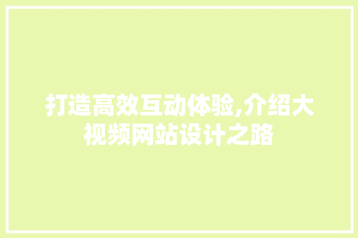 打造高效互动体验,介绍大视频网站设计之路