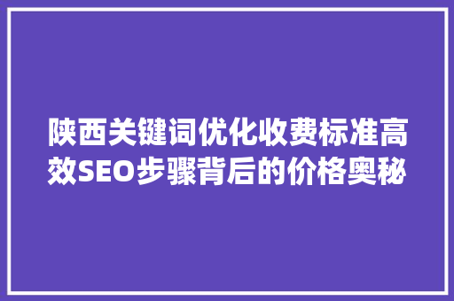 陕西关键词优化收费标准高效SEO步骤背后的价格奥秘_陕西关键词优化怎么收费