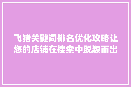 飞猪关键词排名优化攻略让您的店铺在搜索中脱颖而出_飞猪关键词排名优化