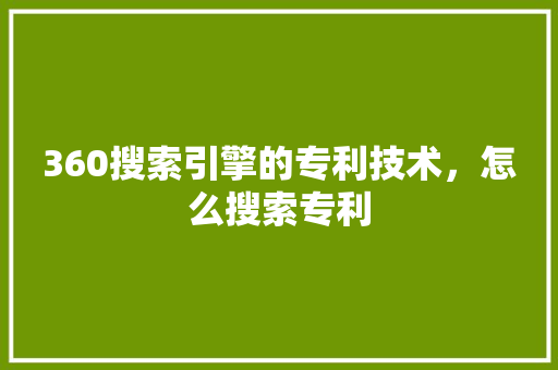 360搜索引擎的专利技术，怎么搜索专利